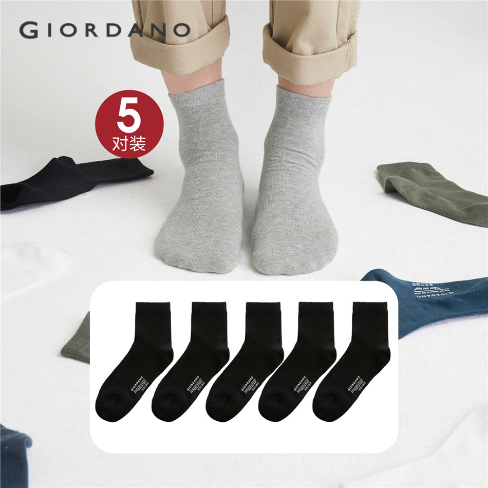 GIORDANO MEN 5-Pair brand letter print mid cut socks 18155001