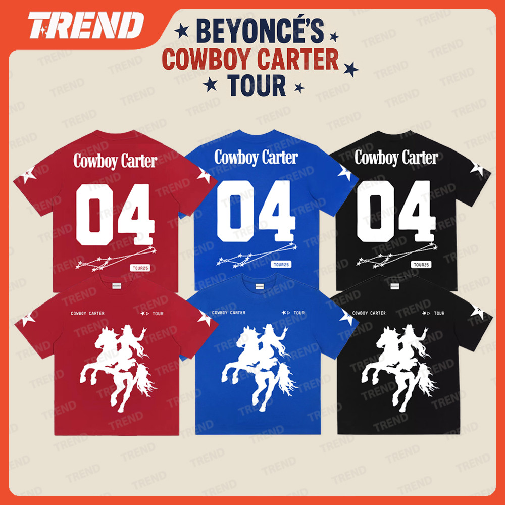 BEYONCE 2025 COWBOY CARTER TOUR Merch Jersey Áo thun BLUE ĐỎ Unisex Vintage Thời Trang Đường Phố Rời