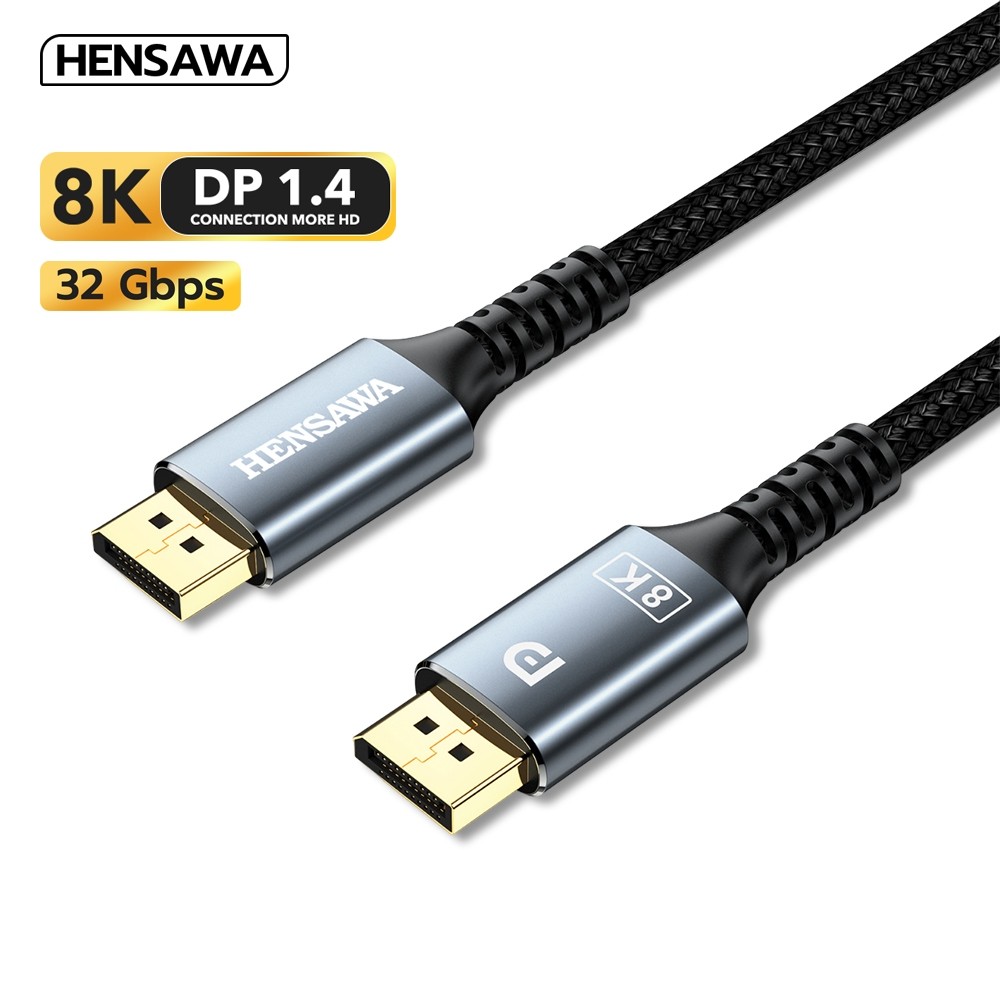 Cáp HENSAWA DP 2.1 1.4 DisplayPort sang 1.4 16K @ 60Hz (DSC) 8K 60Hz HDR 32.4Gbps Dây bện 1-3 mét