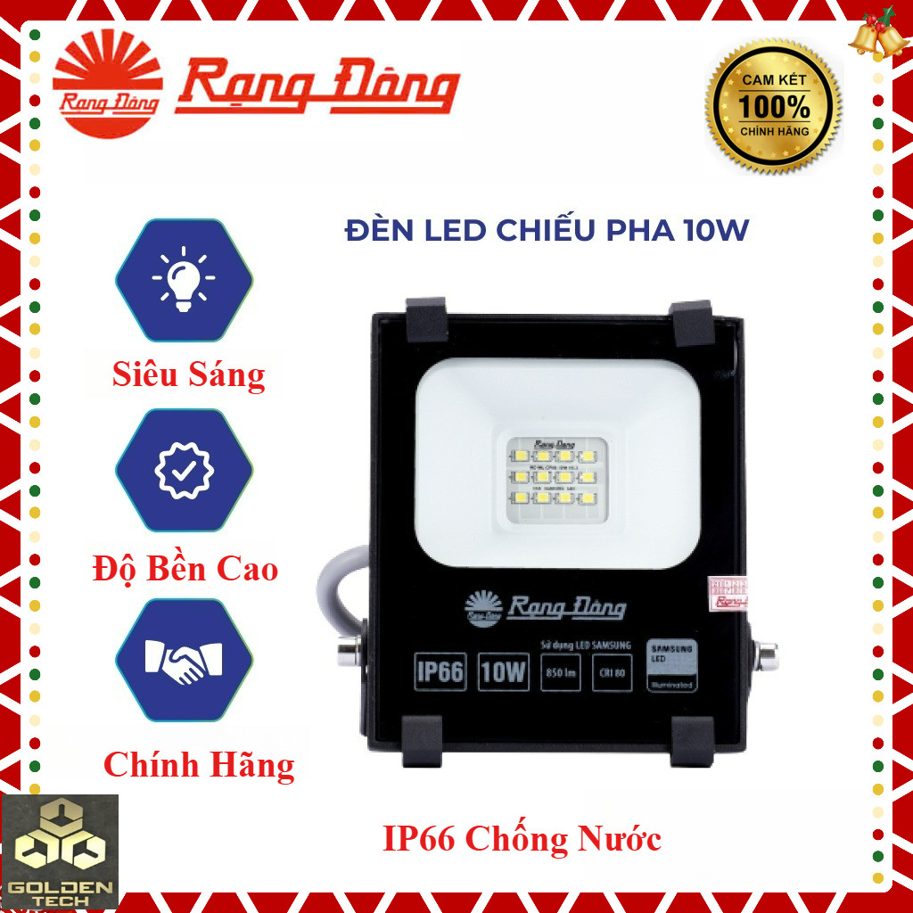 (Chính hãng) Đèn Led Chiếu Pha Rạng Đông 10W -IP66 chống nước ngoài trời -Hàng công trình - Model: C