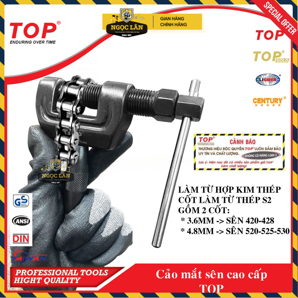 [Chính hãng TOP] Cảo mắt sên TOP, Vam tháo đột xích xe máy 3.6mm 4.8mm  thép đúc nguyên khối cao cấp