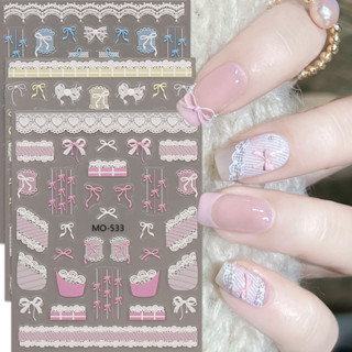 HAMA Nail Dập Nổi Dán Móng Tay Bán Buôn Họa Tiết Denim Ren Nơ Trang Trí Móng Tay Dán Đề Can Mùa Hè Thường Ngày Cưới Cô Dâu Móng Tay