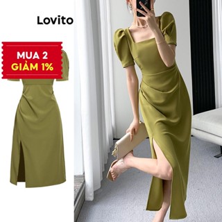 Lovito Váy thanh lịch Váy xếp nếp trơn cho nữ L100MD298