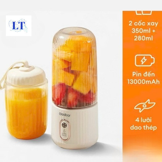 Máy xay sinh tố cầm tay Gaabor FP03T-WH01A dung tích cốc đôi 350ml + 280ml pin sạc cổng USB