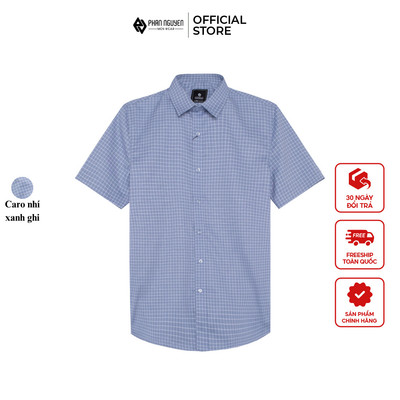 Áo sơ mi kẻ ngắn tay Phan Nguyễn, chất liệu bamboo mềm mát, an toàn, form slim fit SMC.541