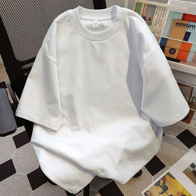  Áo thun trơn tay ngắn form rộng Unisex Cotton 100% cổ tròn 260gsm mịn thoáng mát dễ phối đồ mùa hè #0002 
