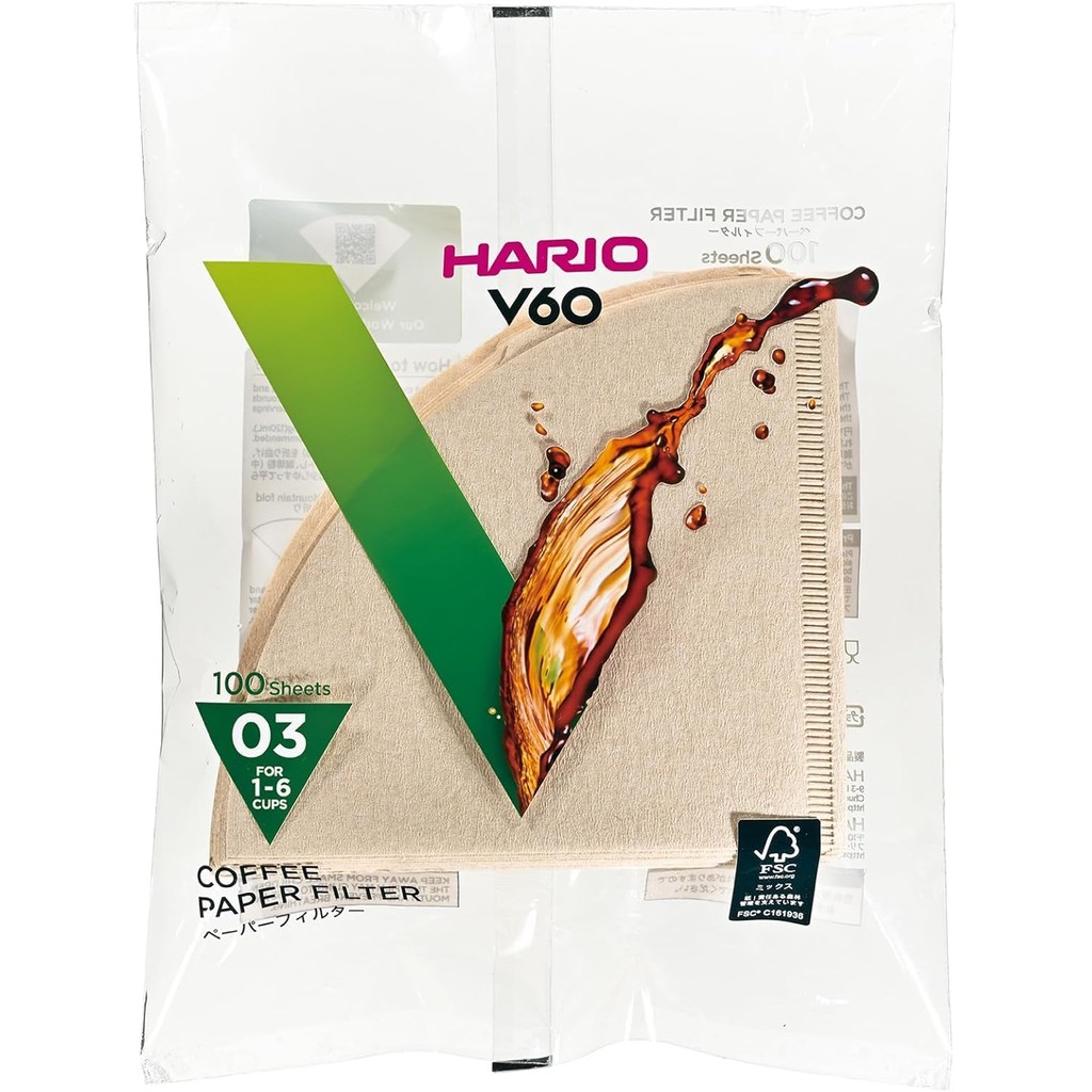 HARIO V60 Paper Coffee Filters | Compatible with V60 Series | Pack of 100, 200, 300, 400, or 500 She