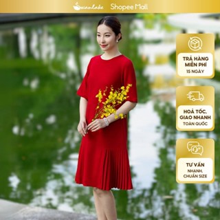  SWANLAKE | Váy Đầm Suông Trơn Vải Lụa Bố Cổ Tròn Tay Lỡ Có Túi Xếp Ly Trung Niên - D11260 