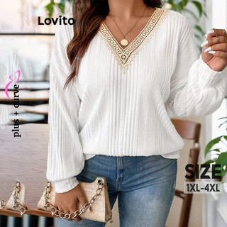 Áo len Lovito cổ tương phản plus size phong cách thanh lịch cho nữ LBL11489