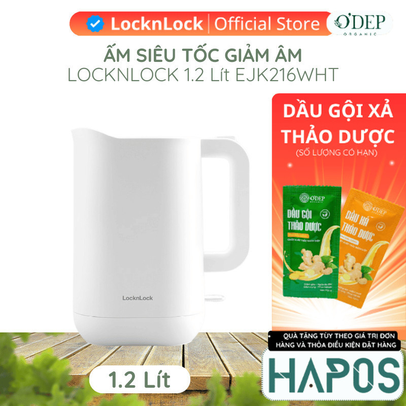 Ấm đun siêu tốc 1.2L giảm âm LocknLock Silent Electric Kettle - Màu trắng EJK216WHT - HAPOS LOCKNLOC
