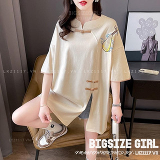 Áo thun nữ tay ngắn Bigsize Áo phông kiểu dáng suông cổ tròn xẻ tà vintage Họa tiết thêu Mùa Hè Phong cách Hàn Quốc Thời Trang đẹp
