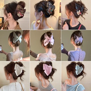 Ahellogirl Mới Retro Vải Nơ Hình Tam Giắc Cho tóc nữ Phiên Bản Hàn Quốc Kim Cương Giả Ren Cá Mập Lớn Kẹp