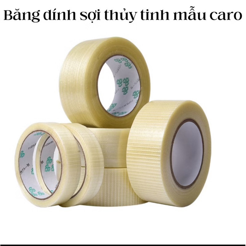 sale 35% BĂNG KEO THUỶ TINH dài 50m băng dính caro 2 sọc cao cấp nhiều sizi