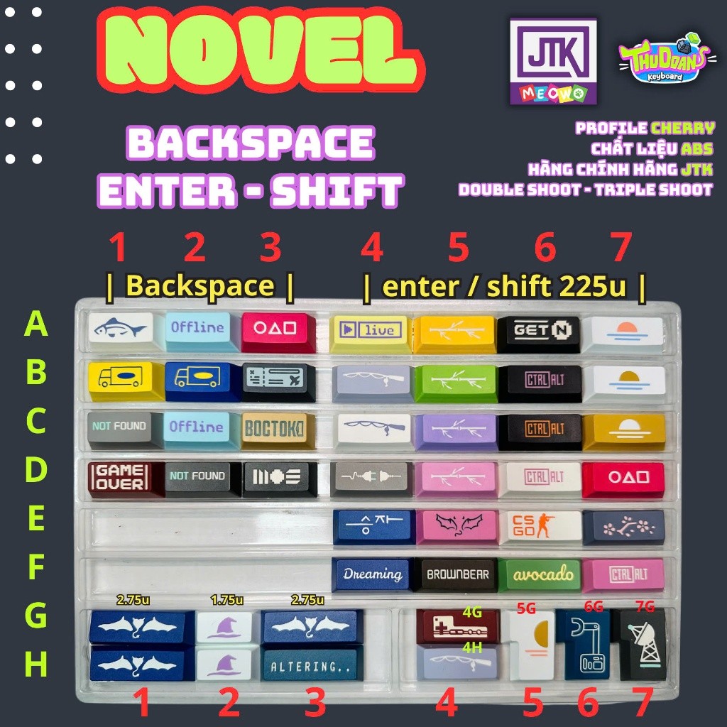 Keycap Enter - Backspace - Shift novel | Keycap JTK Có Hình | Keycap Cherry Profile | Novel JTK | Hà