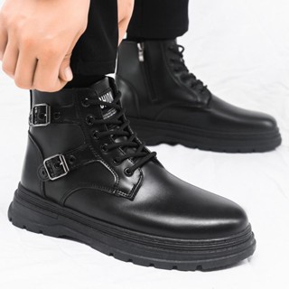  Giày Nam Lucky H1296 Bốt Martin Nam Giày Boot Nam Công Sở Khoá Kéo Bên Hông Kết Hợp Đai và Dây Buộc Thời Trang 