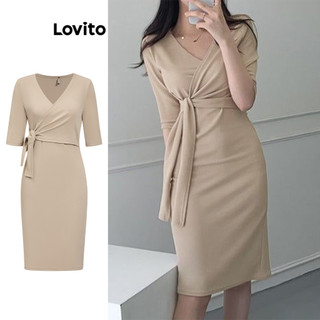 Đầm Lovito xếp ly màu trơn phong cách thanh lịch cho nữ L89ED163
