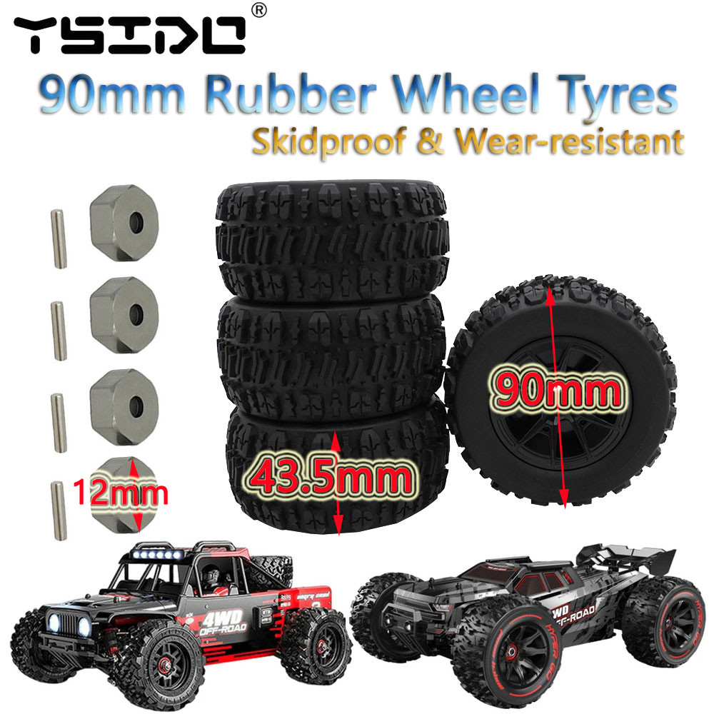 YSIDO 4 90mm Xe Tải Off Road Buggy Chống Trượt Lốp Bánh Xe Cho 1 / 14 Wltoys 144010 Lốp xe RC quái v