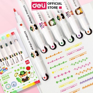 [Set 6] Bút Màu Acrylic Marker Lăn 2 Đầu Deli - Bút Sơn Acrylic Có Họa Tiết Cute - Tô Trên Mọi Bề Mặt Chất Liệu