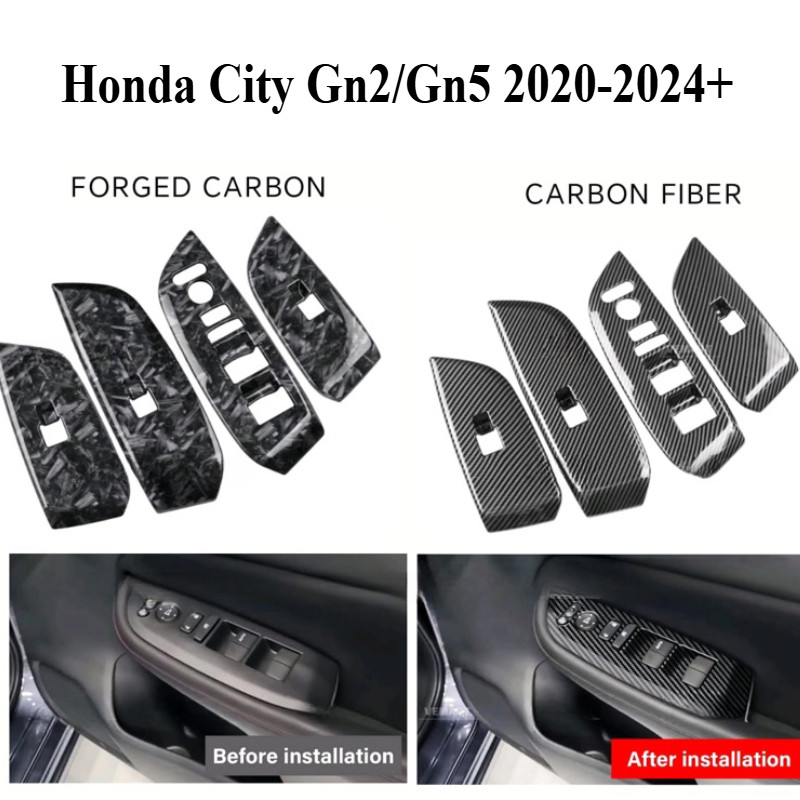 Khung bảng điều khiển công tắc cửa sổ ô tô Honda City Gn2 / Gn5 2020-2024 + Sợi Carbon