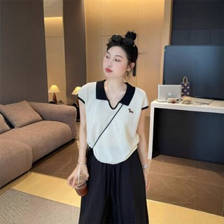 Mùa Hè Áo Polo Áo Len Tay Ngắn Dệt Kim Top Áo Sơ Mi Nữ Màu Xám Ice Silk Áo Thun Ngắn Tay