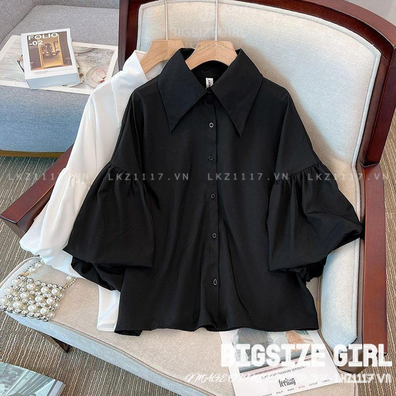 Áo Kiểu Babydoll Bigsize Áo Sơ Mi Nữ Tay PhồNg Tiểu Thư Form Rộng Cổ Bèo Đen Mùa Hè Phong Cách Hàn Q