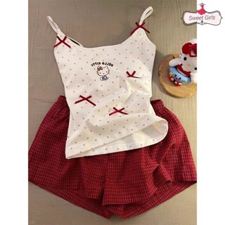 2025 Bộ Đồ Ngủ Nữ Dáng Rộng Dễ Thương Ngọt Ngào Hello Kitty Có Miếng Lót Ngực Suspender Pure Desire Bộ Quần Áo Gia Đình