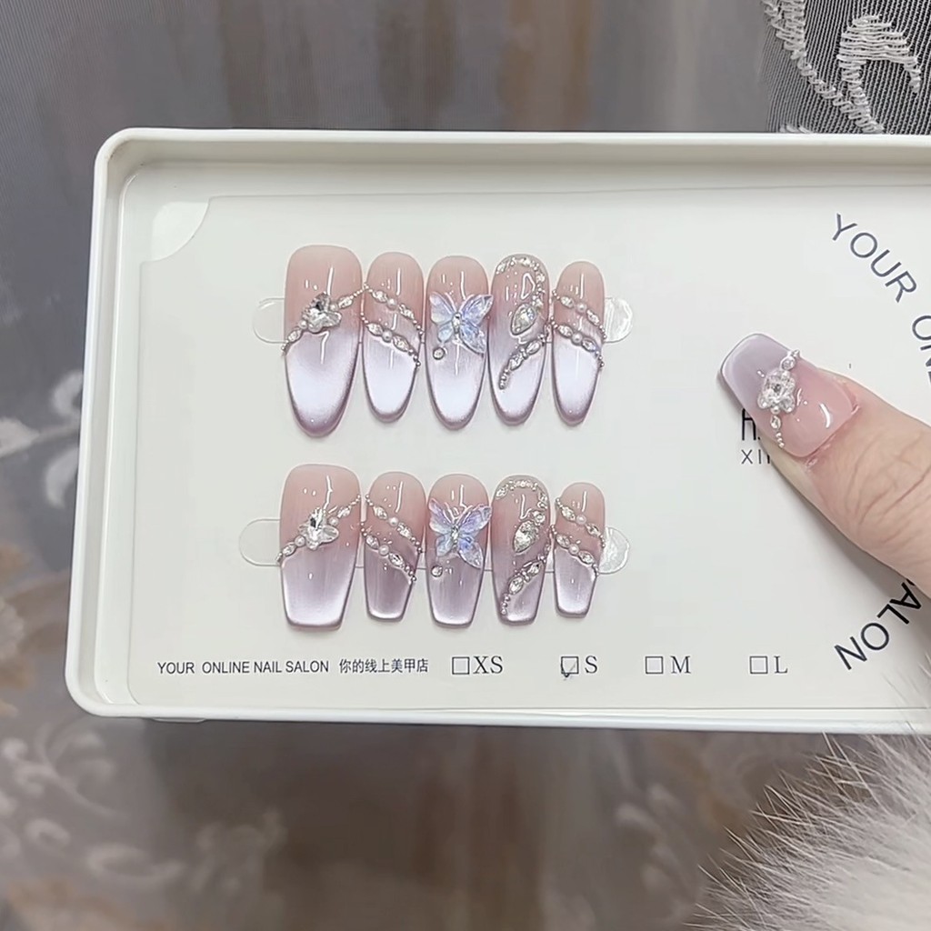 Pure Handmade press on Nails Nine-Con Ionism Mắt Mèo Hình Chữ T Hình Bầu Dục Móng Tay Giả