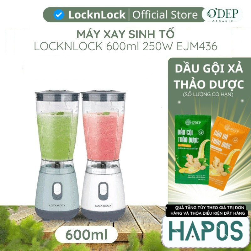 Máy xay sinh tố LocknLock 600ml 250W Chính hãng, thao tác 1 chạm, lưỡi xay sắc bén EJM436 - HAPOS KI
