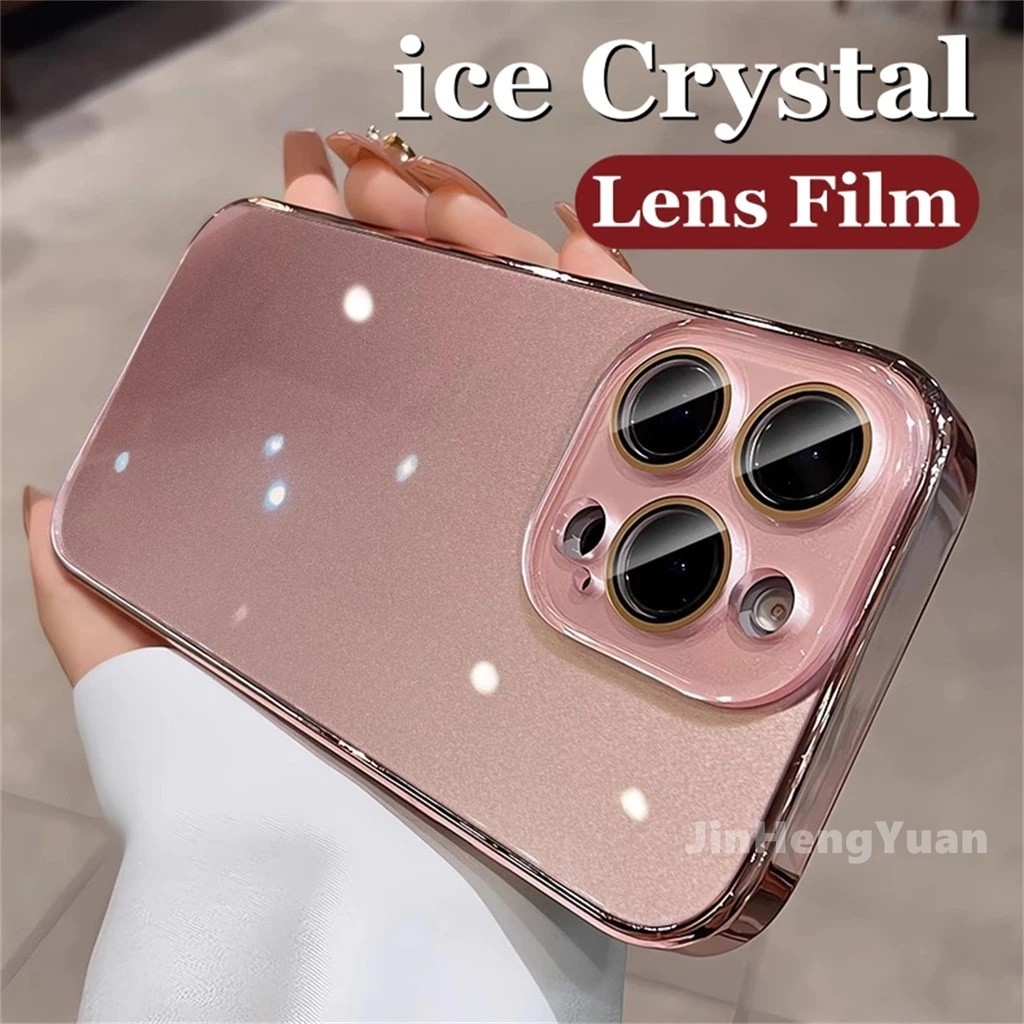  Vỏ kính pha lê cảm biến đá hồng mới cho IPhone 16 15 14 13 12 11 Pro Max Vỏ cứng mạ chống sốc 