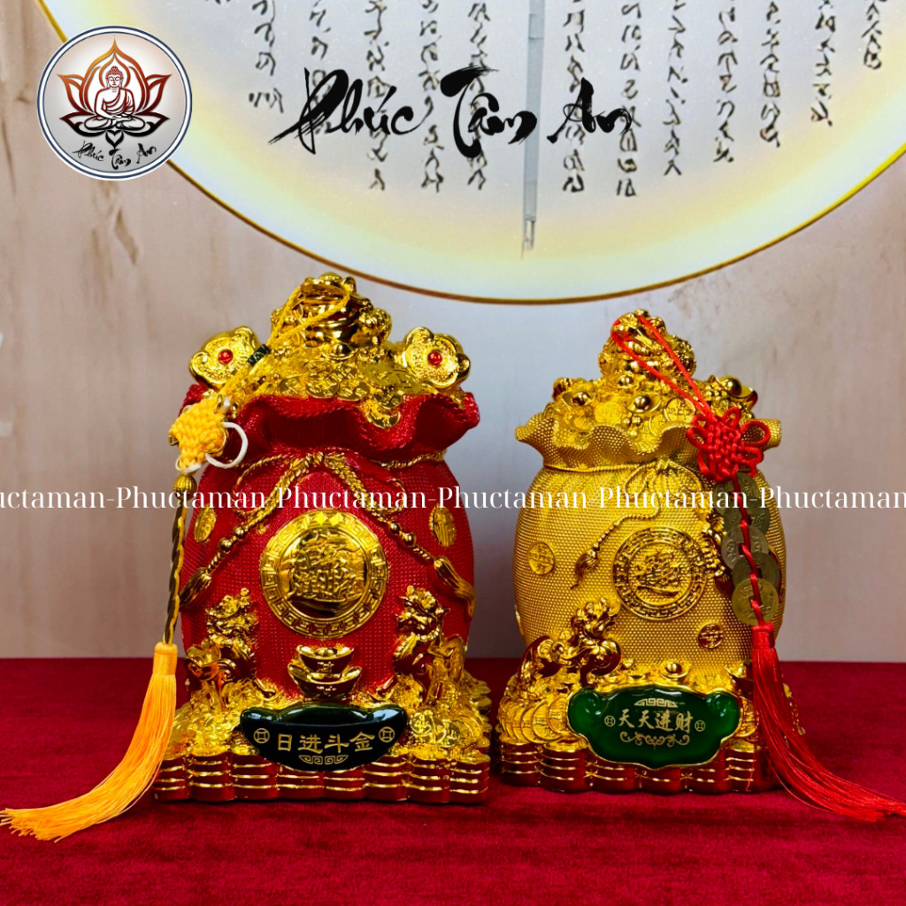 Túi tiền đỉnh cóc vip, Túi Tiền Phong Thủy may mắn Tài Lộc Hai Màu Đỏ Vàng Cao 33cm