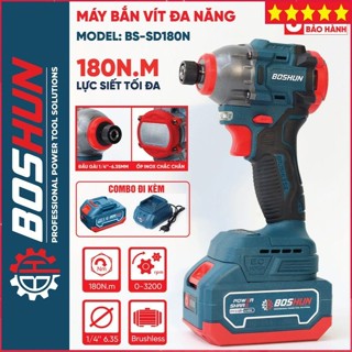 Máy chuyên vít pin BOSHUN BS-SD180N, Không chổi than, Lực siết 180NM, 3 Cấp tốc độ, Hàng chính hãng