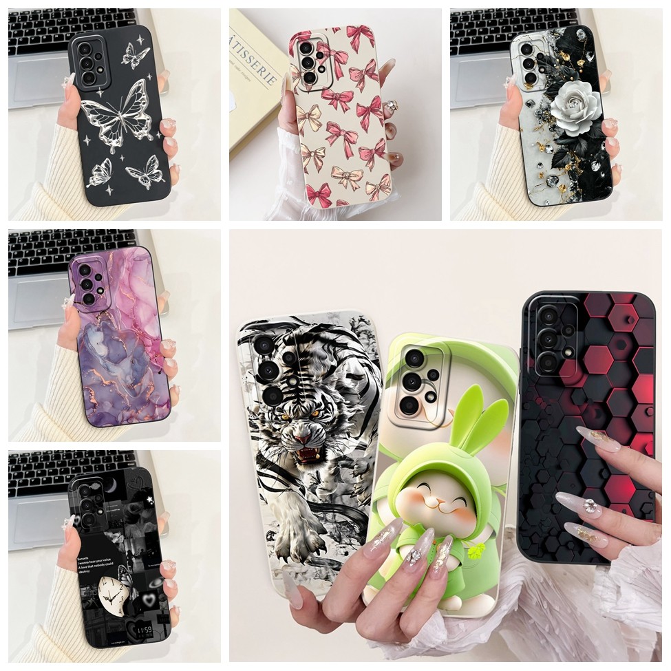 Dành Cho Samsung A13 4G Ốp Lưng A135F Silicon Mèo Dễ Thương Thời Trang Bướm Hoa Yêu Sơn Bao Dành Cho