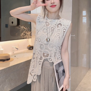 Áo vest đan không tay mới mùa hè cho phụ nữ với thiết kế khoét lỗ không đều