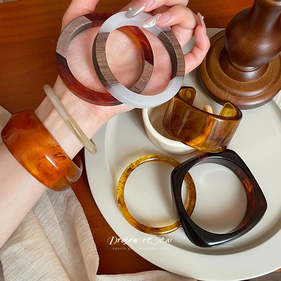 DREJEW Nhựa Mờ Màu Tròn Mở Vòng Tay Thời Trang Retro Cá Tính Phong Cách Vòng Tay Đeo lại Phụ Kiên