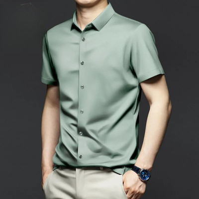 Áo Sơ Mi Nam Tay Ngắn Lụa Cotton Trơn Slim Fit Công Sở Thường Ngày Chuyên Nghiệp Trang Phục Cao Cấp Cảm Giác Ánh Sáng Sang Trọng Ve Áo Không Ủi Chống Nhăn WL041