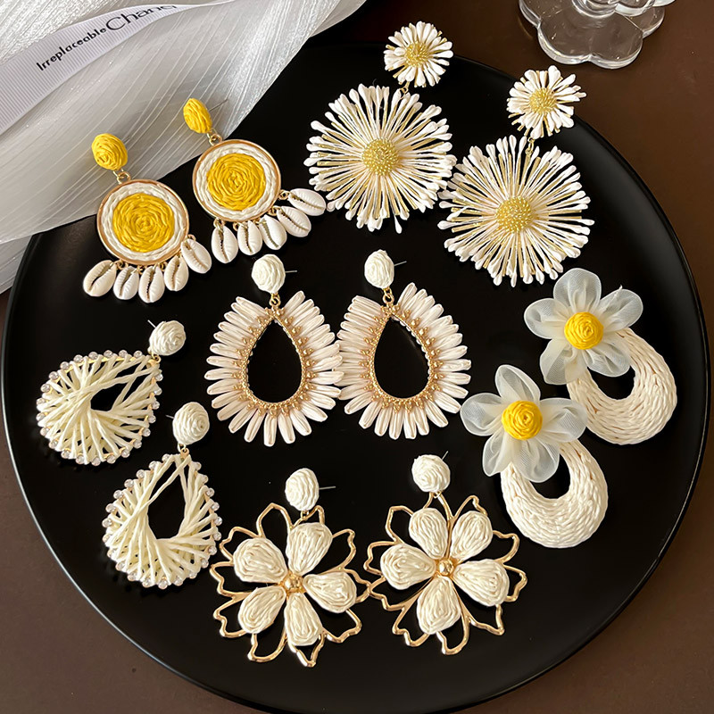 Bông tai hoa Bohemian Bông tai nữ phong cách ngày lễ Bông tai bện