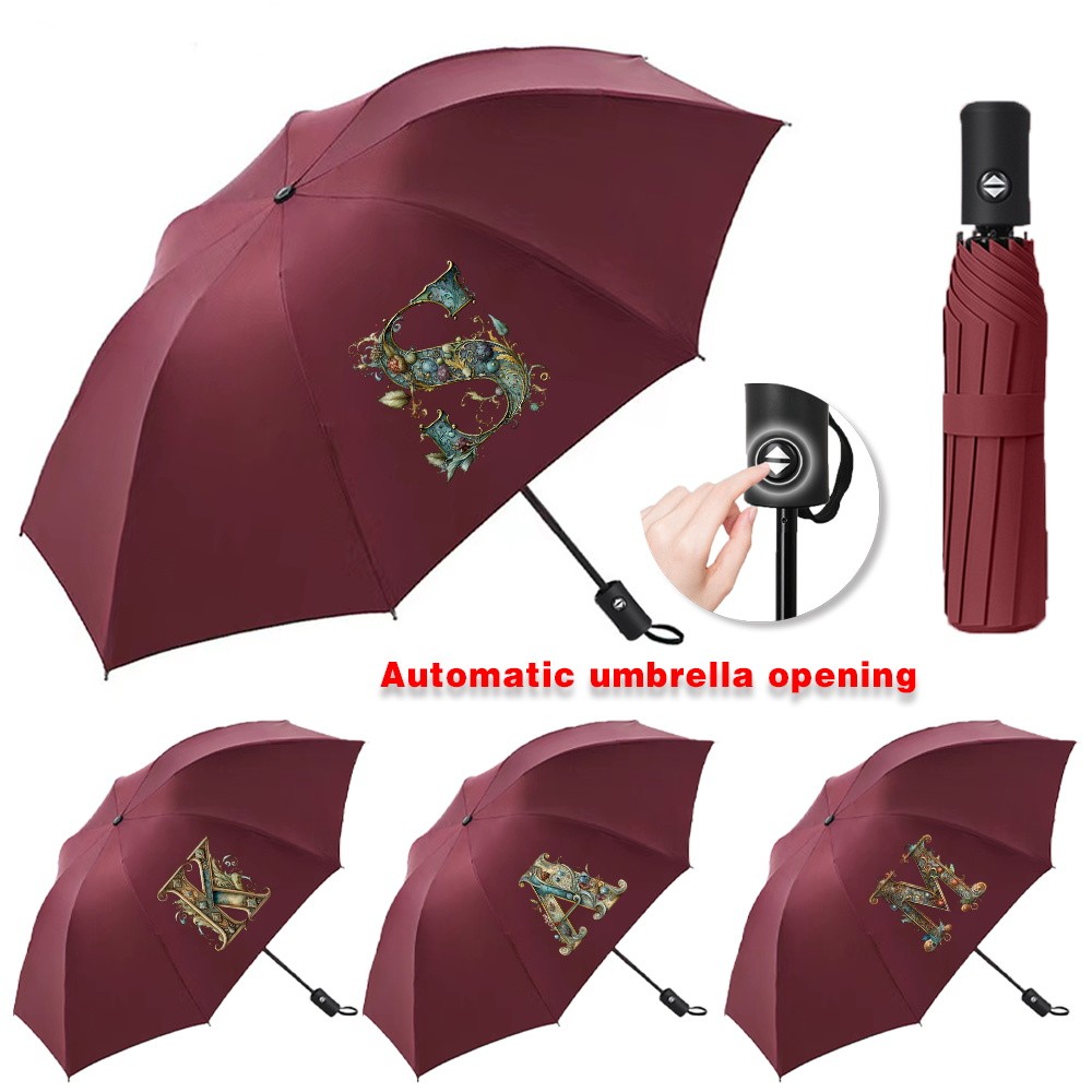Trendy Alphabet Sun Automatic  Umbrella - Artistic Outdoor Accessory (UPF Sunshade, Eye-Catching Gra