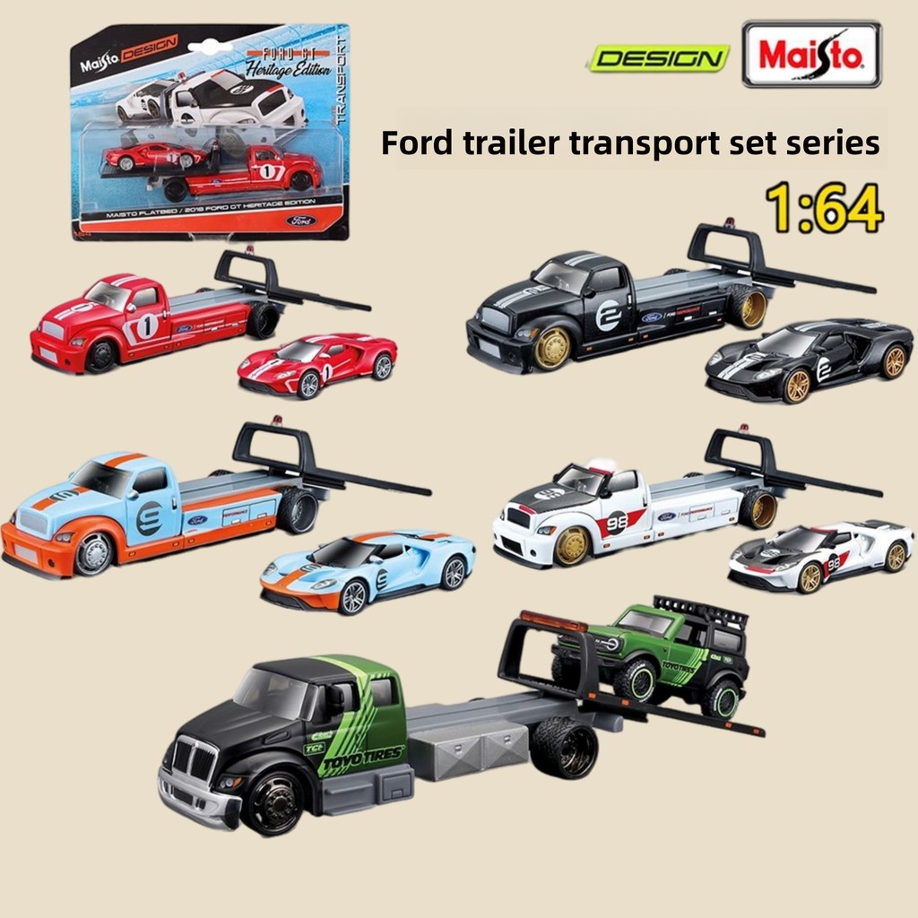 Bộ mô hình xe tải phẳng & xe đua Ford Transporter Maisto 1:64 cho quà tặng & trưng bày