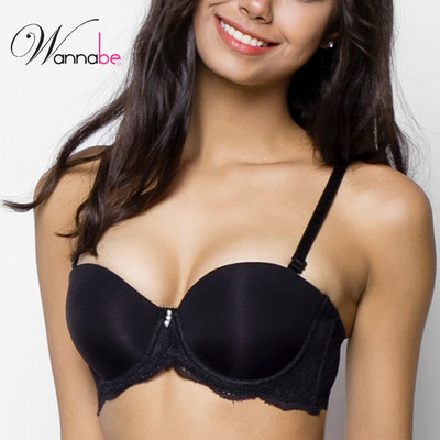 Áo ngực mút vừa WANNABE áo chíp cúp ngang vải trơn phối lưng ren tinh tế mặc áo quây áo ống ANT18