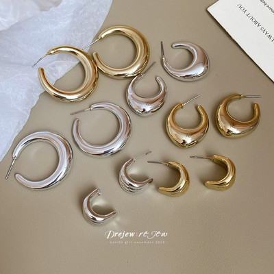 DREJEW Bông tai thép không gỉ hình chữ C cổ điển dành cho nữ - Thiết kế thời trang và đơn giản