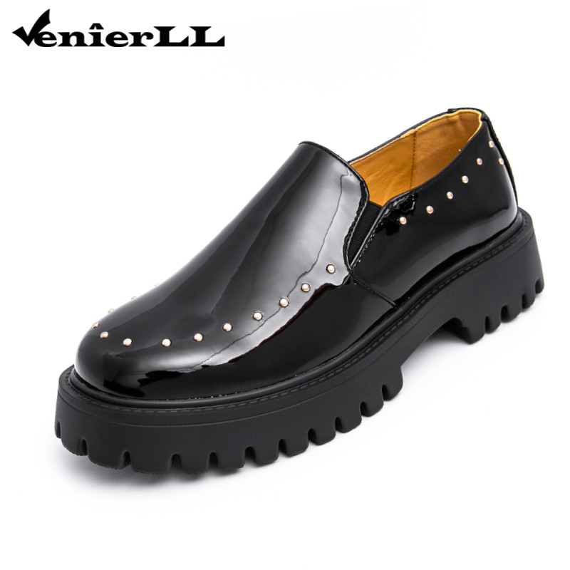 Nam Da Nền Tảng Chunky Slip-On Penny Loafers Cổ Điển Mũi Tròn Lug Đế Kinh Doanh Giày Công Sở Chính T