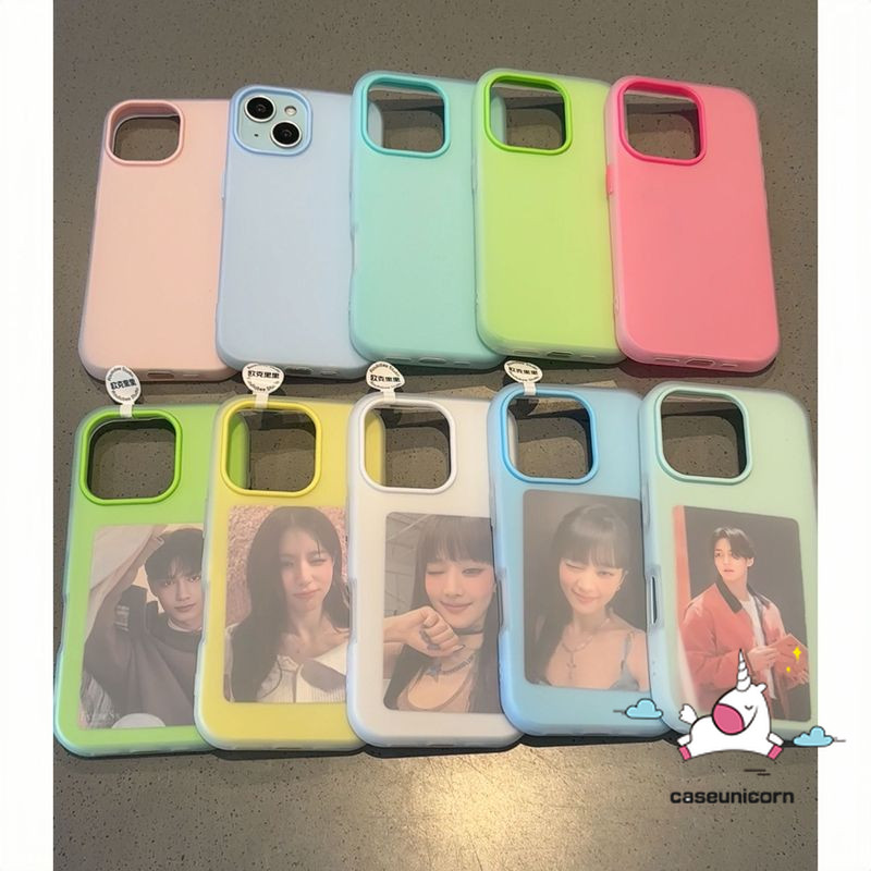 Kẹo Màu Trơn 2 in1 Có Thể Đặt Thẻ Ốp Lưng Tương Thích Cho IPhone 11 13 15 12 16 14 17 Pro Max Air XR 7Plus X 16 7 6 15 8 6s Plus 16E XS Max SE Silicon Đơn Giản Chống Trầy Xước Ốp lưng