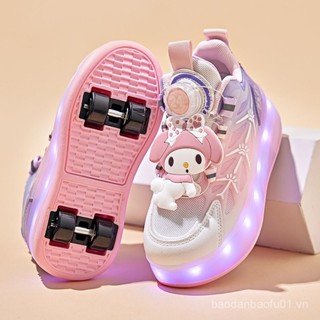 Giày trượt patin My Melody mới cho bé gái, giày đi bộ bốn bánh có thể tháo rời, giày phát sáng, giày trượt băng
