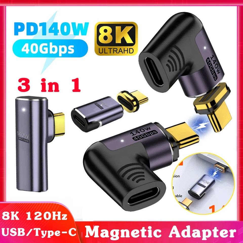 [140W 40Gbps/8K] Bộ đầu chuyển đổi nam châm từ tính Type C sang Type C USB3.2 140W 40Gbps xuất video