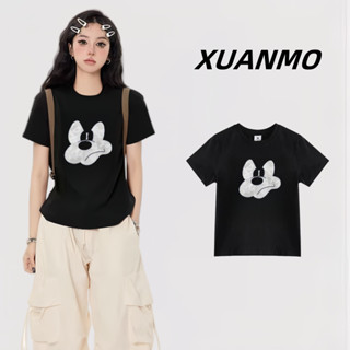 XUANMO Local brand Áo baby tee Áo Thun ôm body Áo y2k Áo thun đen cho phụ nữ, mùa hè 2025, phong cách Hàn Quốc mới, cổ tròn, tay ngắn cho phụ nữ
