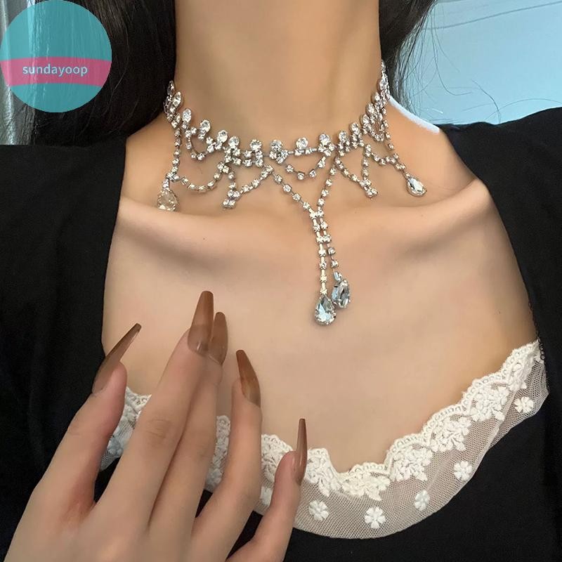 Sund Nữ Tính Khí Vòng Cổ Bông Tai Bạc Bộ Thời Trang Sáng Bạc Bộ Vòng Cổ Bông Tai VN