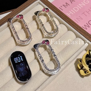 Ốp Lưng Cứng PC Bling Kim Cương Giả Kitty Sang Trọng Cho Xiaomi Mi Band 9 8 Vỏ Bảo Vệ Rỗng Cho Mi Band 9 8 NFC Cover