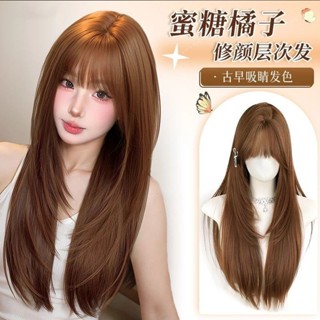  Tóc giả nữ phong cách Nhật Bản lưới cao cấp màu caramel nâu ấm full head 
