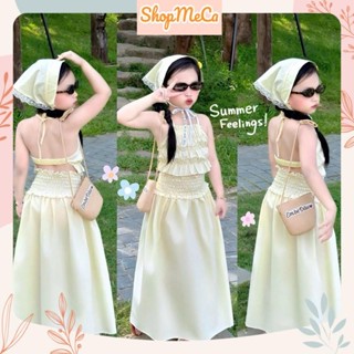 NB138, (Tặng khăn) Set áo chun cổ yếm chân váy dáng dài 3 chi tiết cho bé gái