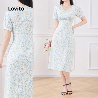 Lovito - Váy trắng xếp ly hoa giản dị dành cho nữ L135AD480